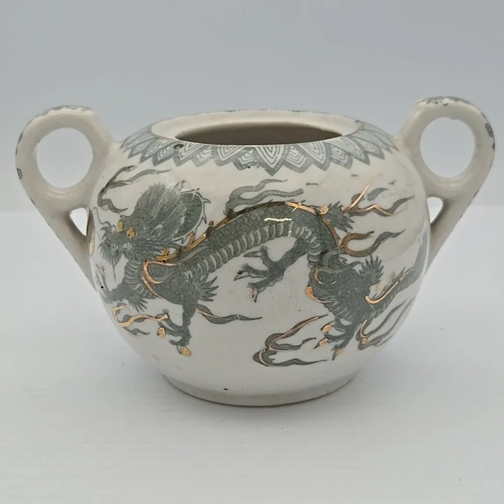 Vintage Japan Green White Gold Dragons Imari Ware Sugar Dish Dragon Ware‎